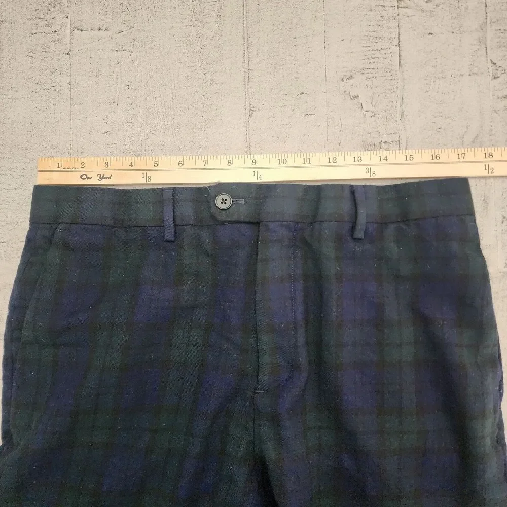 Banana Republic Mens Slim Tapered‎ Suit Pants Plaid Wool 35x28 Blackwatch Tartan